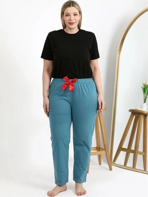 Giyim Kadın Pamuklu Büyük Beden Alt Pijama Petrol