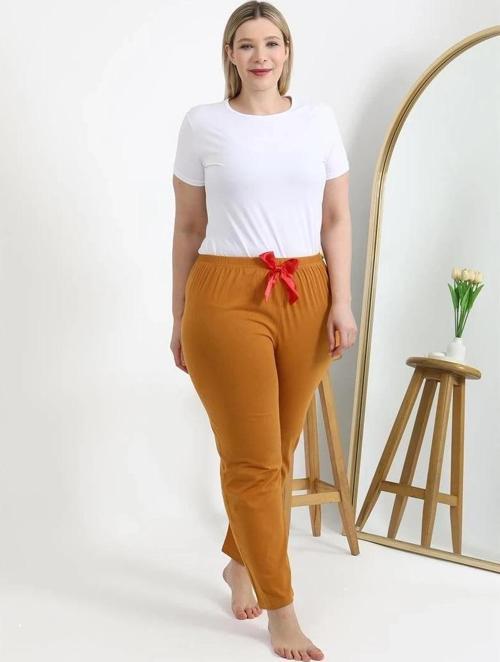 Giyim Kadın Pamuklu Büyük Beden Alt Pijama Hardal