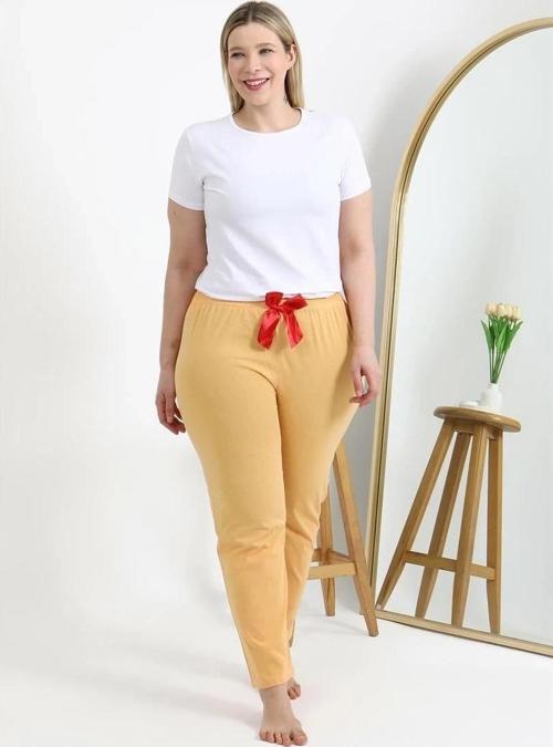 Giyim Kadın Pamuklu Büyük Beden Alt Pijama Sarı