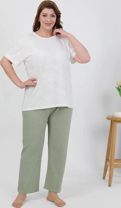 Giyim Kadın Büyük Beden Kısa Kol Penye Pijama Takımı Beyaz