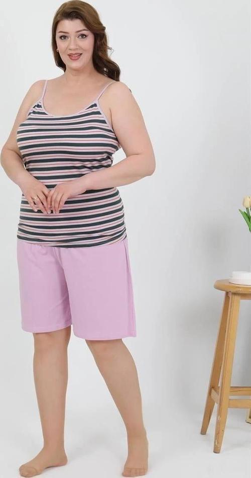 Giyim Kadın Büyük Beden İp Askılı Penye Şortlu Takım Lila