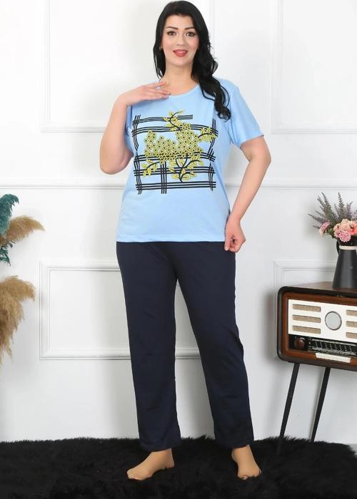 Giyim Kadın Büyük Beden Mavi Pijama Takımı