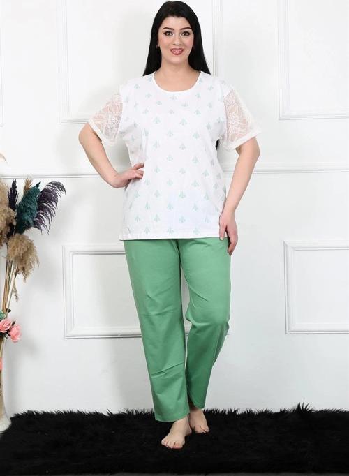 Giyim Kadın 5XL-6XL-7XL-8XL Büyük Beden Kısa Kol Pijama Takım Beyaz