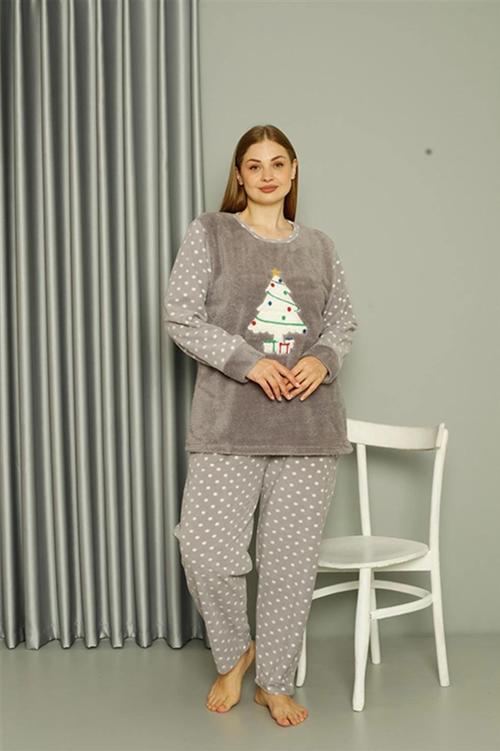 Giyim Polar Kadın Büyük Beden Gri Pijama Takımı