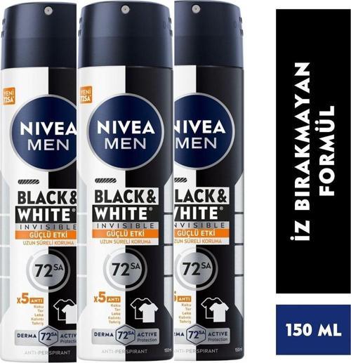Men Anti-perspirant Black & White Invisible Güçlü Etki 72h Erkek Deodorant X 3 Adet