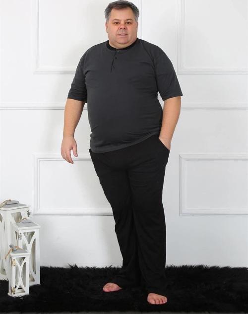 Giyim Büyük Beden Erkek Antrasit Penye Pijama Takım