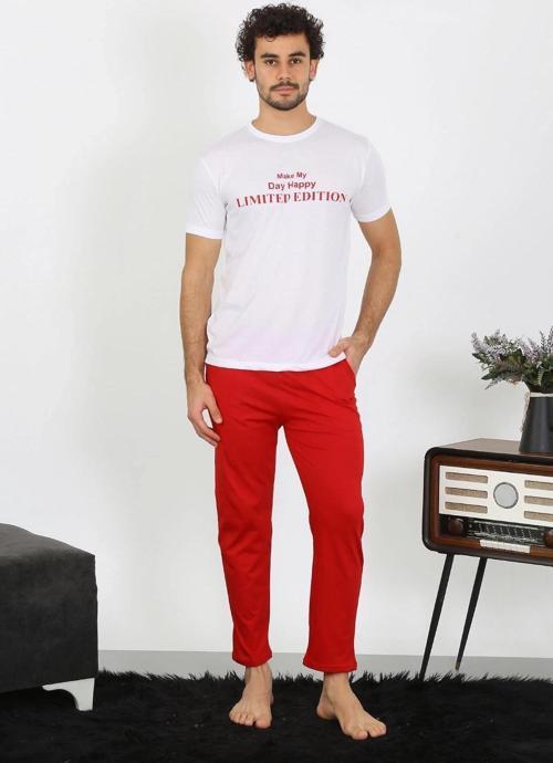 Giyim Erkek Kısa Kol Penye Beyaz Pijama Takımı