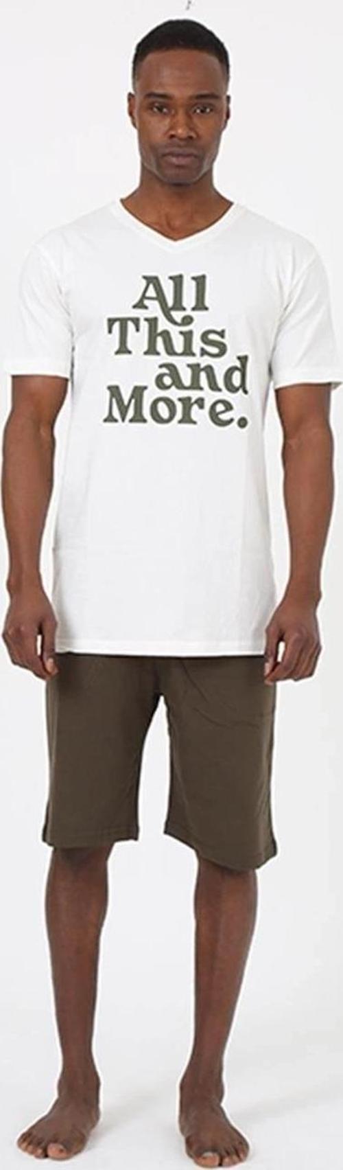 Giyim Erkek Kısa Kol Ekru Penye Şortlu Pijama Takımı