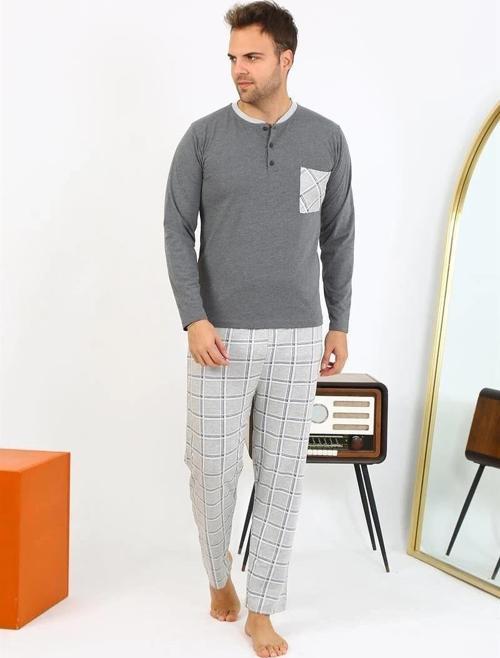 Giyim Erkek Uzun Kol Penye Antrasit Pijama Takımı