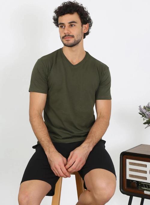 Giyim Erkek Penye Haki 3'lü Pijama Takımı