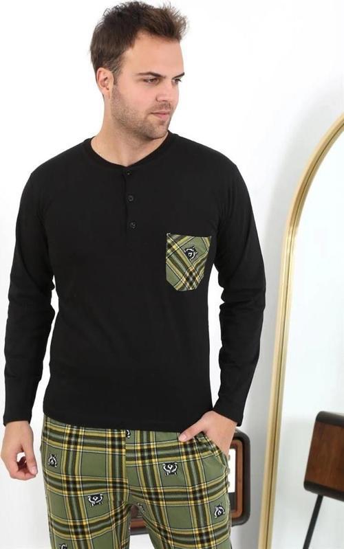 Giyim Erkek Uzun Kol Penye Siyah Pijama Takımı