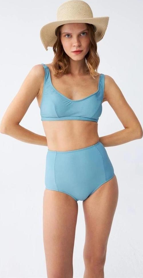 Giyim Kadın Basic Turkuaz Pedli Yüksek Bel Bikini Takımı