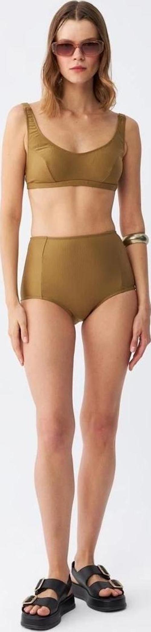 Giyim Kadın Basic Hardal Pedli Yüksek Bel Bikini Takımı