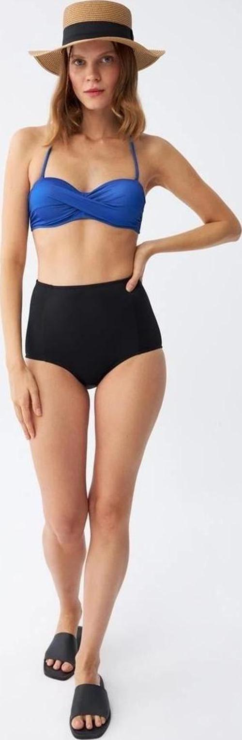 Giyim Kadın Straplez Mavi Yüksek Bel Bikini Takımı