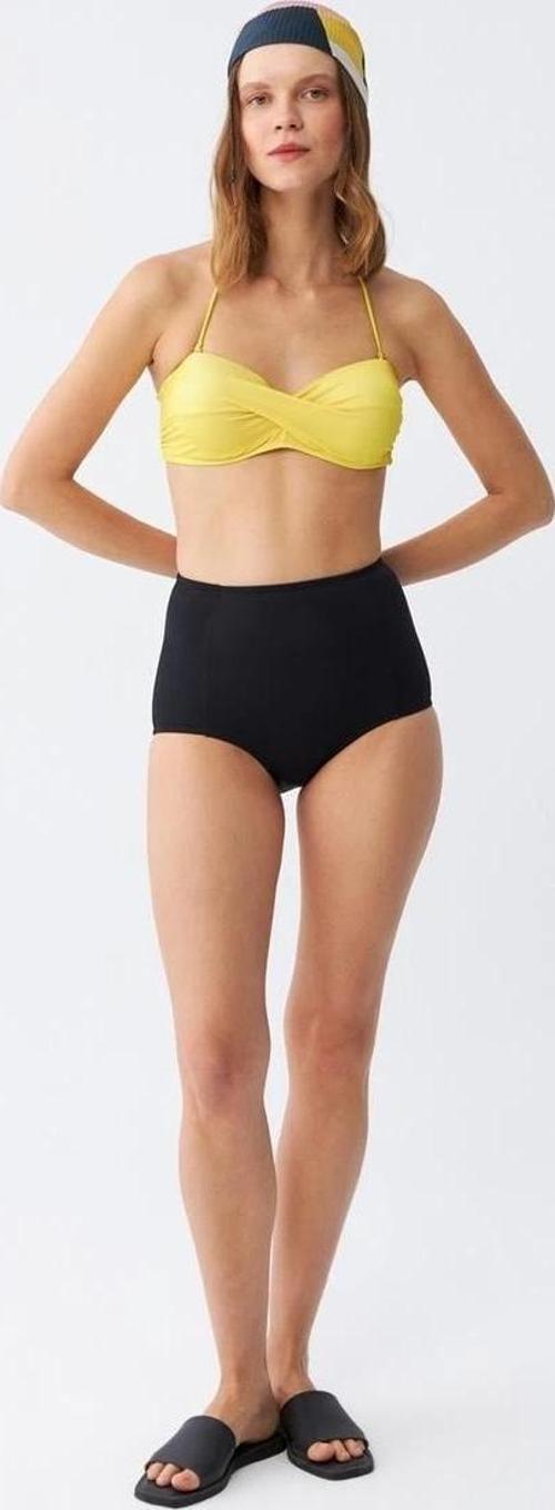 Giyim Kadın Straplez Sarı Yüksek Bel Bikini Takımı