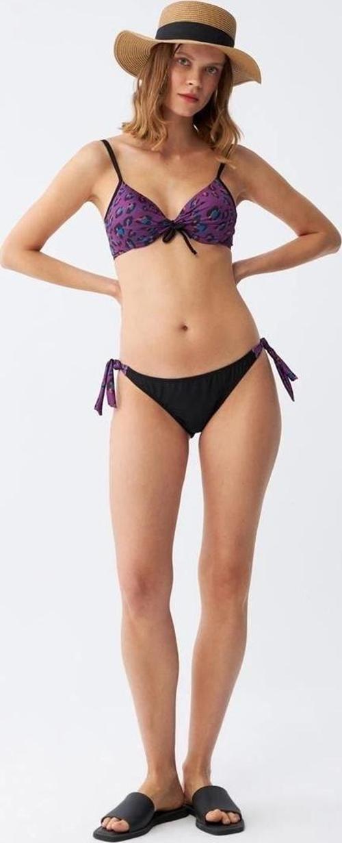 Giyim Kadın Yandan Bağlamalı Yarım Destekli Fiyonklu Alt Üst Bikini Takım Mor