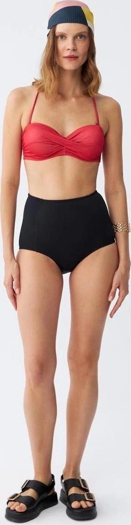 Giyim Kadın Straplez Kırmızı Yüksek Bel Bikini Takımı