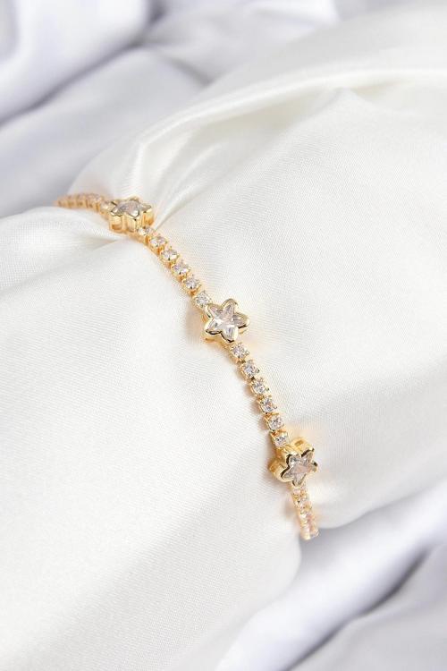 BFS Pirinç Zirkon Taşlı Yıldız Model Gold Renk Asansörlü Kadın Bileklik