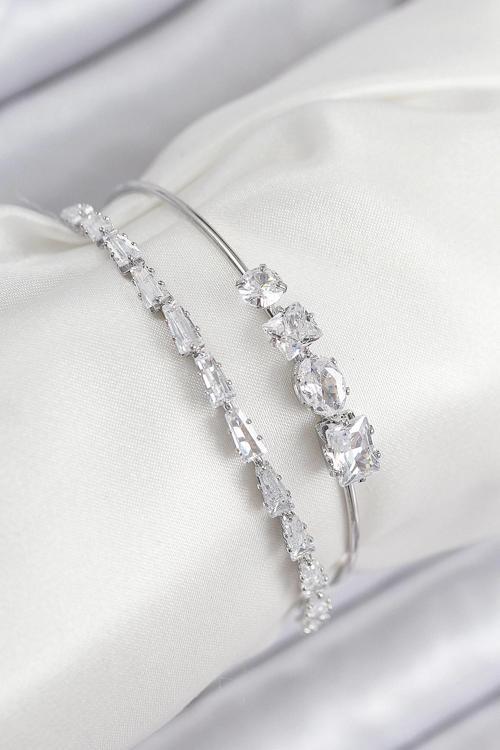 BFS Pirinç Zirkon Taşlı Su Yolu Model Gümüş Renk Kadın Bileklik