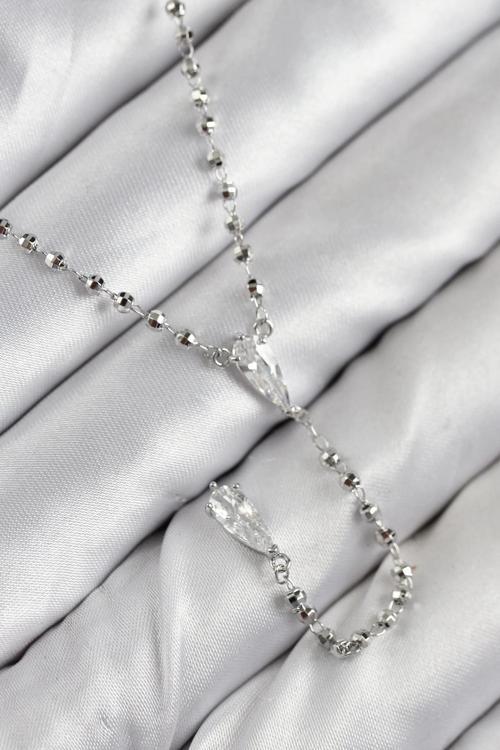 BFS Pirinç Zirkon Taşlı Gümüş Renk Kadın Y Kolye