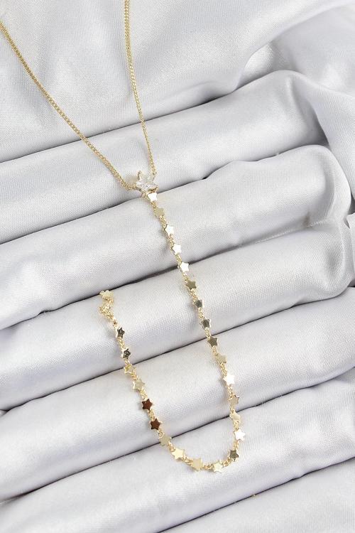 BFS Pirinç Zirkon Taşlı Yıldız Figürlü Y Model Gold Renk Kadın Kolye