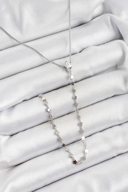 BFS Pirinç Zirkon Taşlı Yıldız Figürlü Y Model Gümüş Renk Kadın Kolye