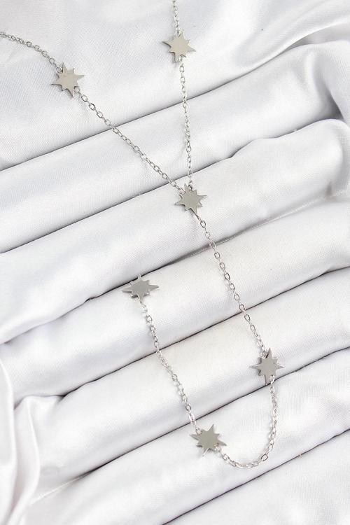 BFS 316L Çelik Kutup Yıldızı Figürlü Y Model Gümüş Renk Kadın Kolye