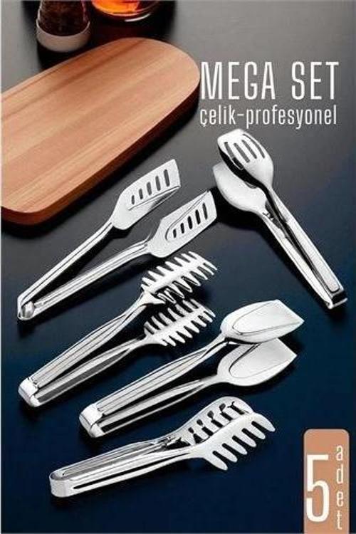 BFS  Mutfak Maşa Seti - Makarna Pasta Salata Çok Amaçlı Maşa 5 li SET 304 Paslanmaz Çelik