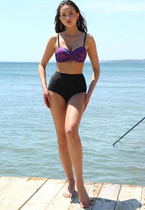 Giyim Kadın Yüksel Bel Straplez Mor Bikini