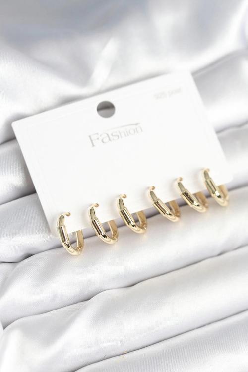 BFS Gold Renk Pirinç Halka Model 925 Ayar Gümüş Çivili Kadın Küpe Seti