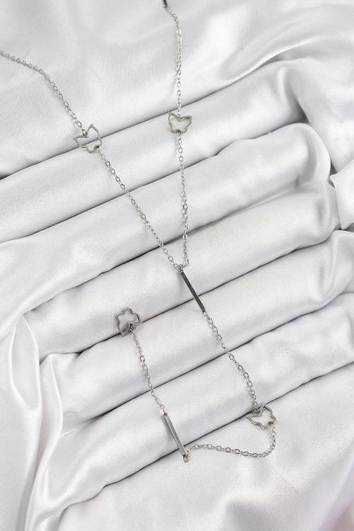 BFS 316L Çelik Kelebek Figürlü Y Model Gümüş Renk Kadın Kolye