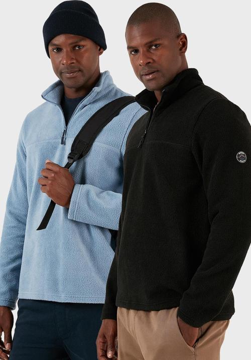 Slim Fit Yarım Fermuarlı Yumuşak Dokulu Şardonlu 2'li Paket Erkek Polar 59060011S2 SİYAH-KOYU MAVİ