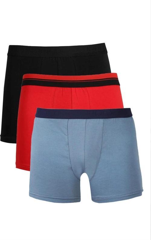 Giyim Erkek Penye 3'lü Boxer Siyah-Kırmızı-İndigo
