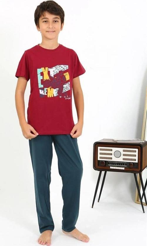 Giyim Erkek Çocuk Kısa Kol Penye Pijama Takım Bordo