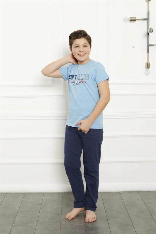 Giyim Erkek Çocuk Pamuk Kısa Kollu Pijama Takımı Mavi