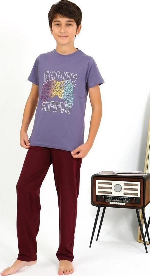 Giyim Erkek Çocuk Kısa Kol Penye Pijama Takım Mor