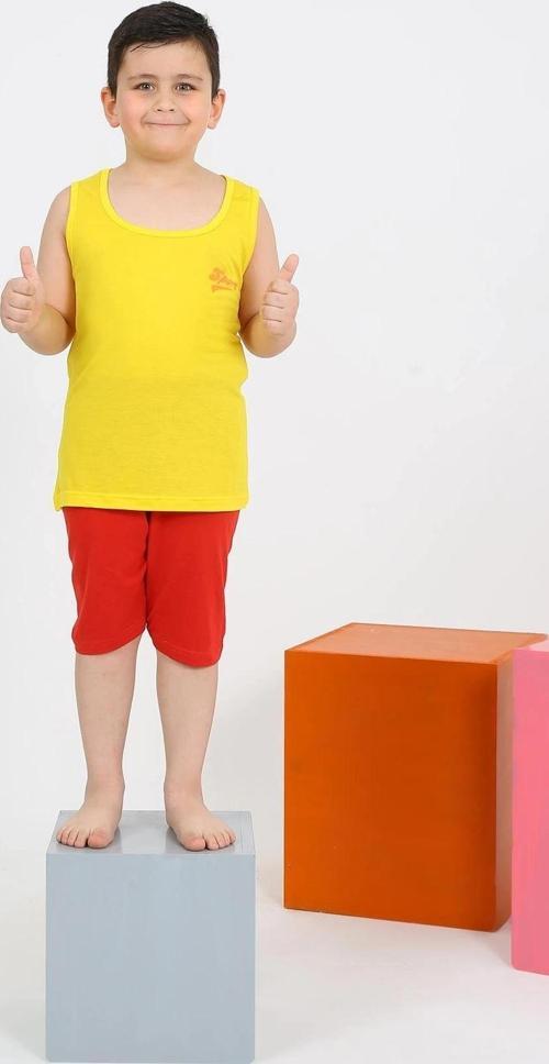 Giyim Erkek Çocuk Sıfır Kol Şortlu Sarı Penye Pijama Takımı