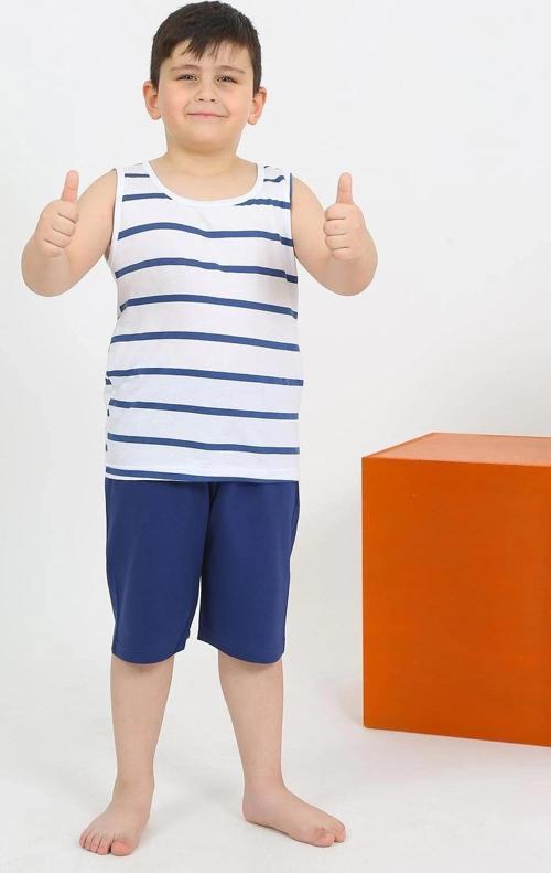 Giyim Erkek Çocuk Sıfır Kol Şortlu Beyaz Penye Pijama Takımı