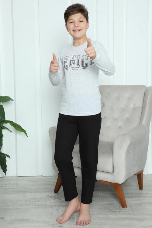 Giyim Erkek Çocuk Penye Pijama Takım Gri