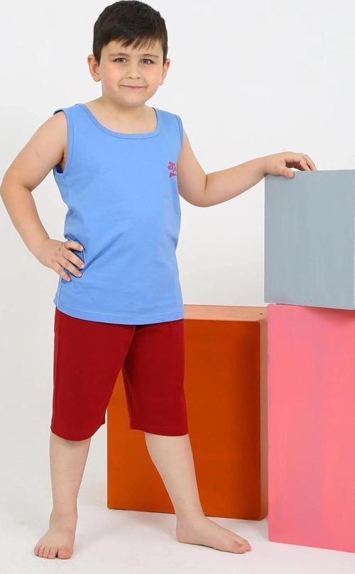 Giyim Erkek Çocuk Sıfır Kol Şortlu Mavi Penye Pijama Takımı