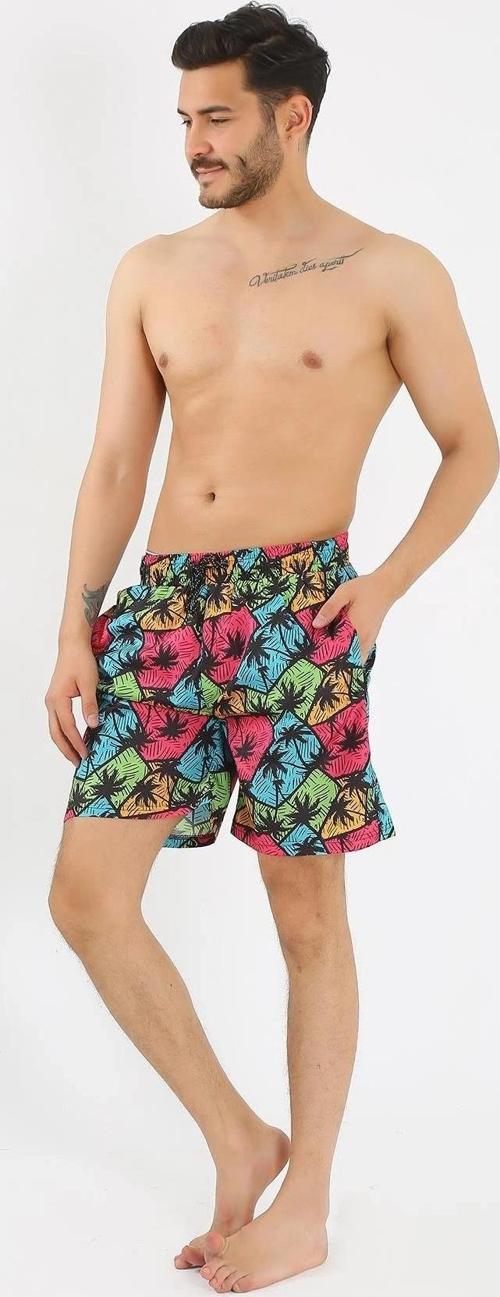 Giyim Erkek Desenli Fermuar Cepli Deniz Şortu Siyah