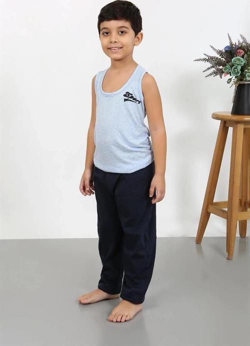 Giyim Erkek Çocuk Sıfır Kol Penye Pijama Takım Mavi