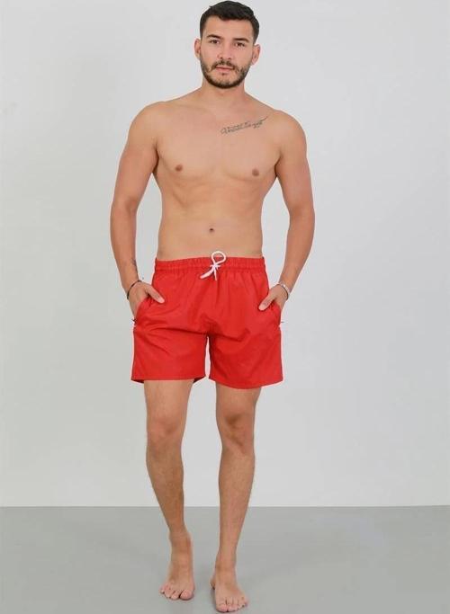 Giyim Erkek Fermuarlı Cepli Deniz Şortu Kırmızı