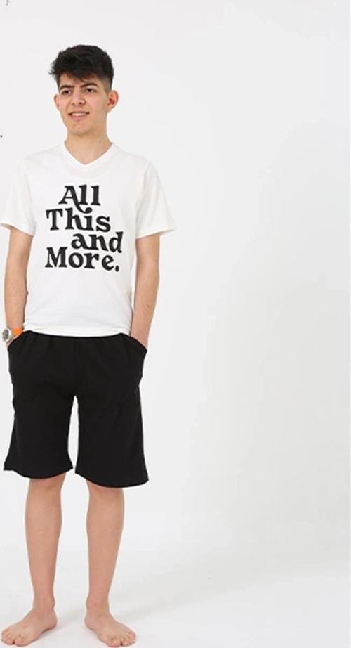 Giyim Erkek Genç Garson Boy Kısa Kol Ekru Penye Şortlu Pijama Takımı