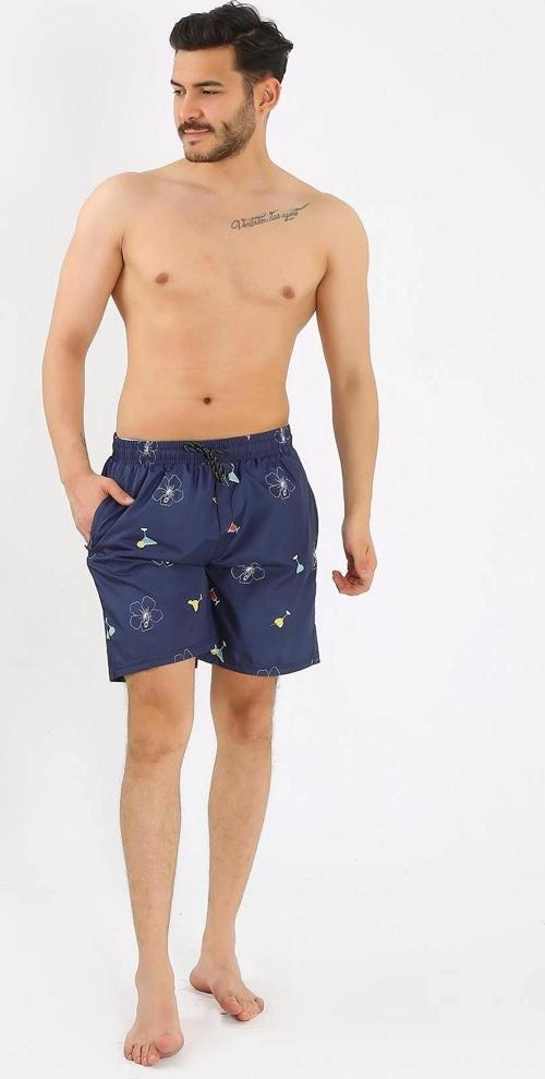 Giyim Erkek Desenli Fermuar Cepli Deniz Şortu Lacivert