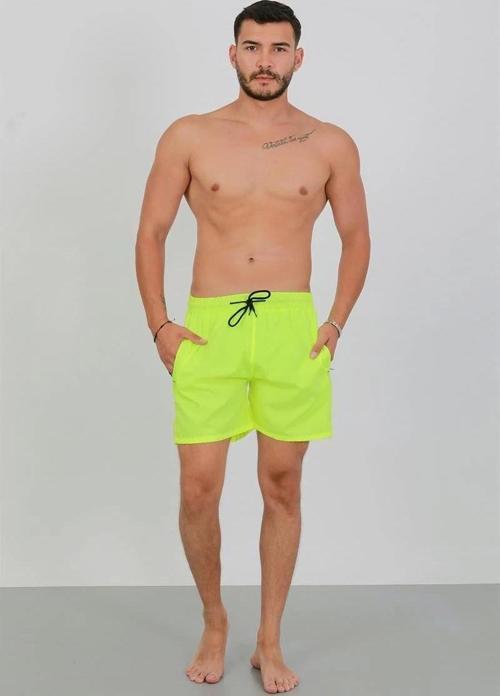 Giyim Erkek Fermuarlı Cepli Deniz Şortu Neon Yeşil