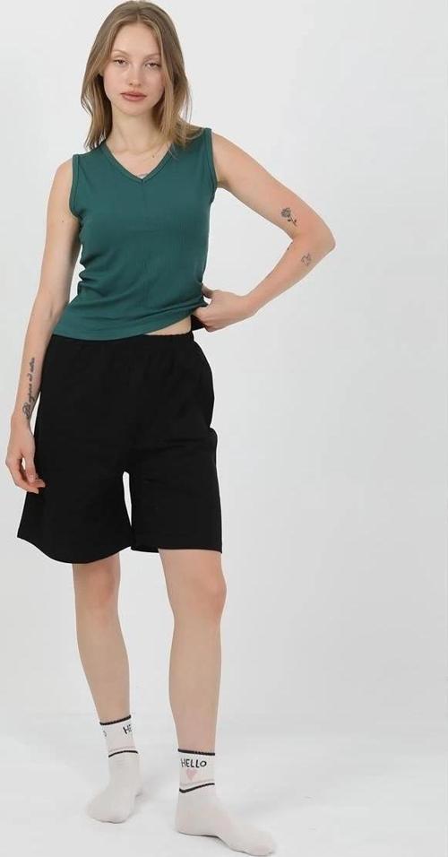 Giyim Kadın Kalın Askılı Pamuk Penye Şortlu Takım Yeşil