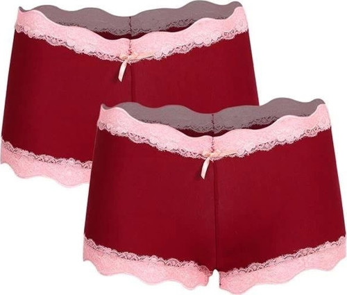 Giyim Kadın Pamuklu 2li Boxer Bordo