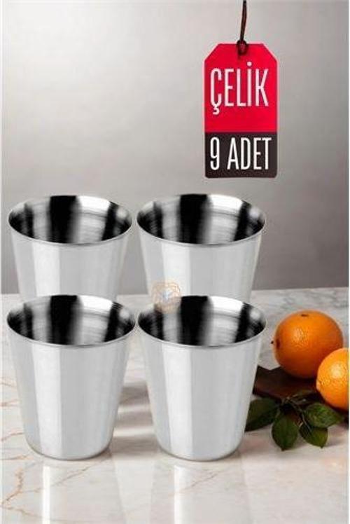 9'lu Paslanmaz Çelik Bardak – Kamp, Piknik ve Mutfak İçin Dayanıklı Metal Bardak