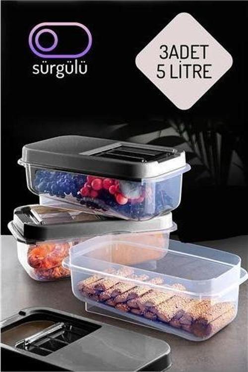 Erzak Bakliyat Saklama Kabı 3'lü Set 5 Lt Antrasit